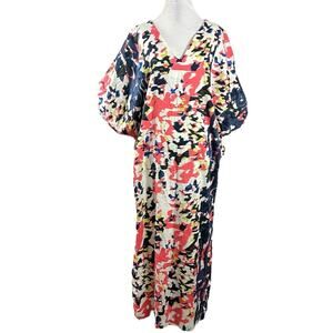 Ginger Abstract LagenLook Kaftan Kimono Maxi Dress Small Medium Art to Wear